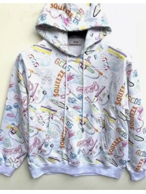 GCDS  Unisex White Multicolor All-Over Print Hoodie size XS